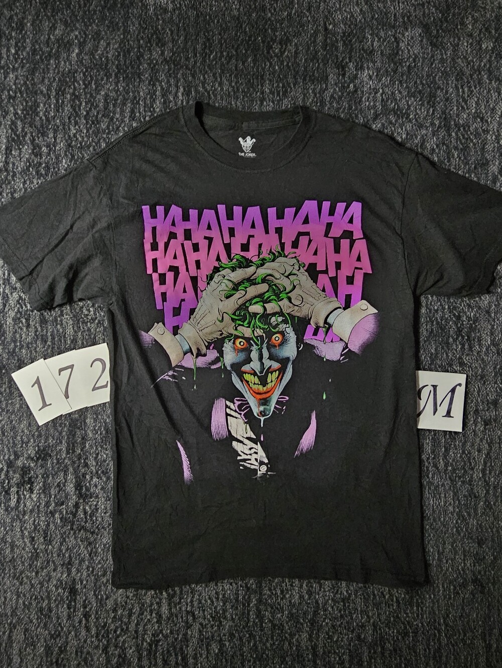 DC Black Tee with Joker Graphic in Purple & Green